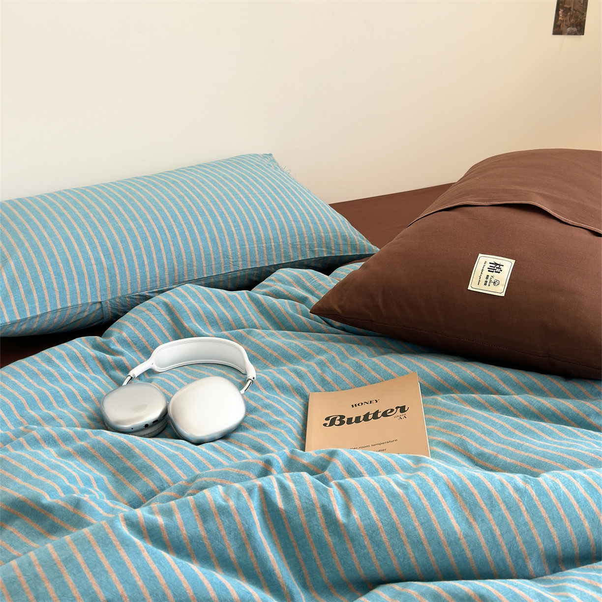 91家纺网 家纺一手货源 找家纺 被窝家纺 2026新款莫兰迪条纹水洗棉懒人被被子被芯 莫兰迪条纹-蓝