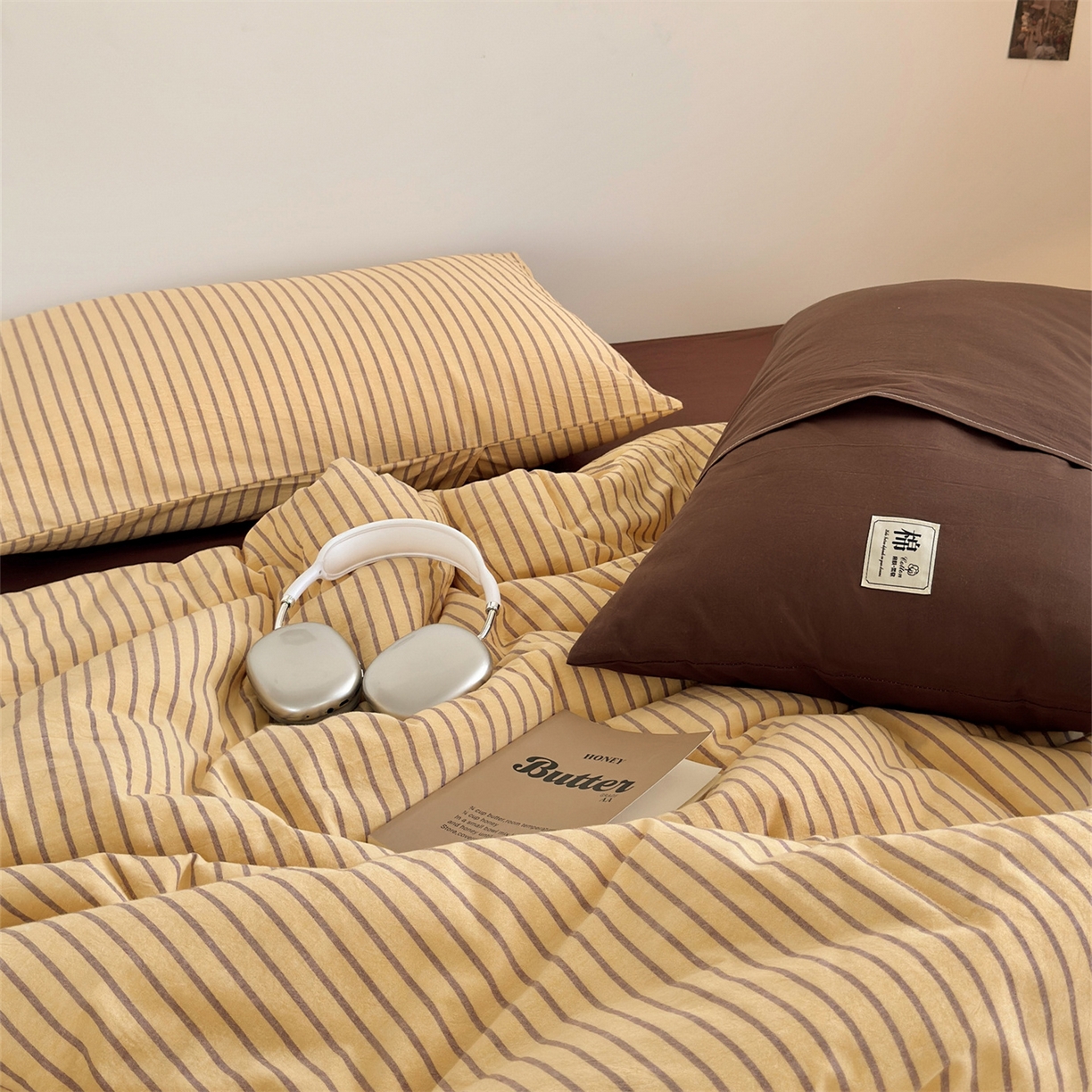 91家纺网 家纺一手货源 找家纺 被窝家纺 2026新款莫兰迪条纹水洗棉懒人被被子被芯 莫兰迪条纹-黄
