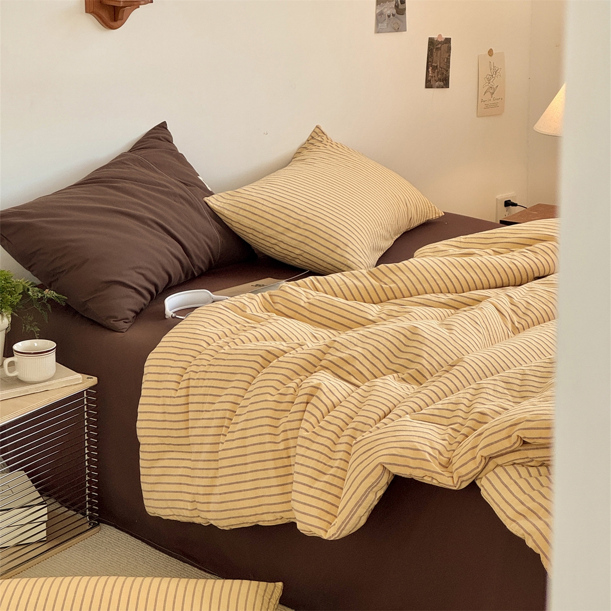 91家纺网 家纺一手货源 找家纺 被窝家纺 2026新款莫兰迪条纹水洗棉懒人被被子被芯 莫兰迪条纹-黄