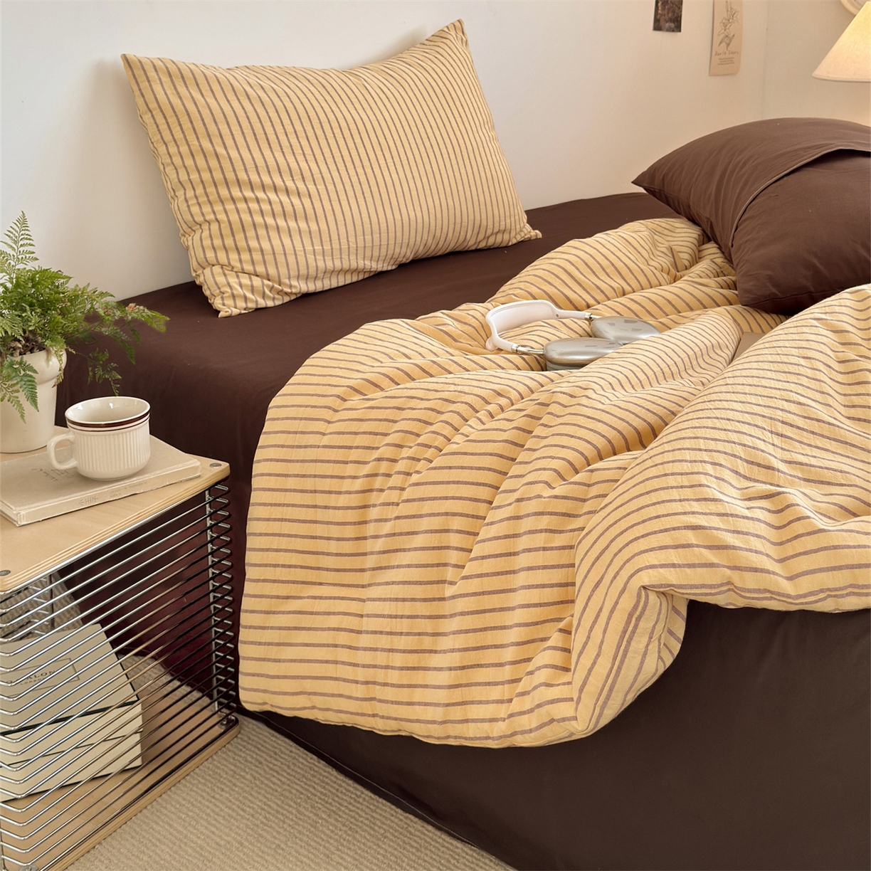 91家纺网 家纺一手货源 找家纺 被窝家纺 2026新款莫兰迪条纹水洗棉懒人被被子被芯 莫兰迪条纹-黄