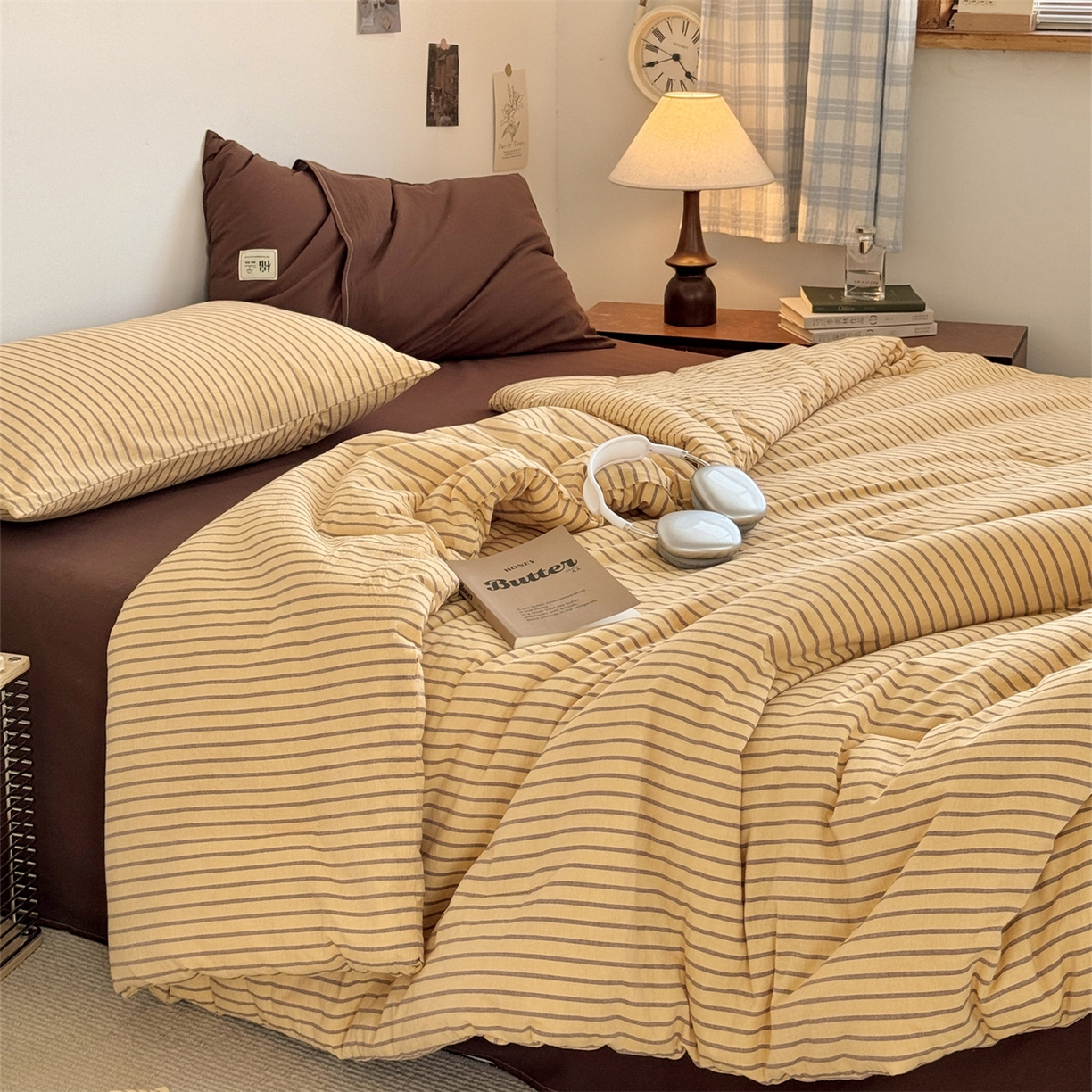 91家纺网 家纺一手货源 找家纺 被窝家纺 2026新款莫兰迪条纹水洗棉懒人被被子被芯 莫兰迪条纹-黄