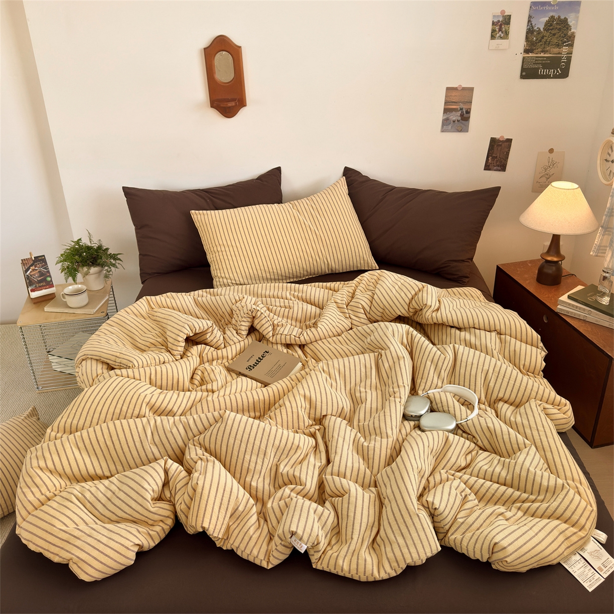 91家纺网 家纺一手货源 找家纺 被窝家纺 2026新款莫兰迪条纹水洗棉懒人被被子被芯 莫兰迪条纹-黄
