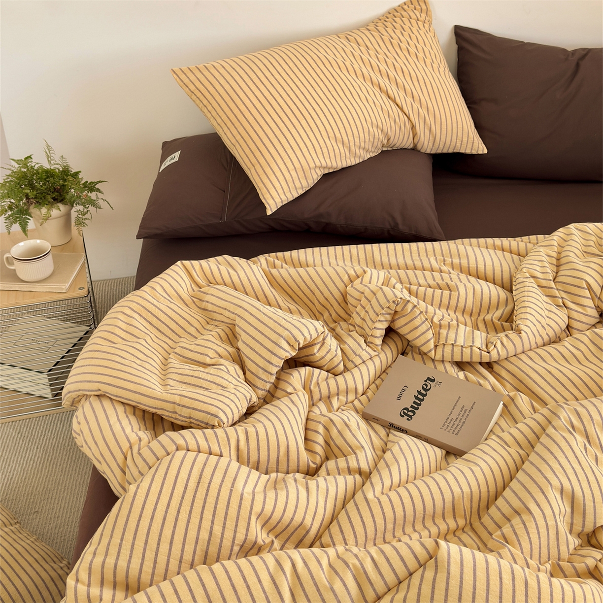 91家纺网 家纺一手货源 找家纺 被窝家纺 2026新款莫兰迪条纹水洗棉懒人被被子被芯 莫兰迪条纹-黄