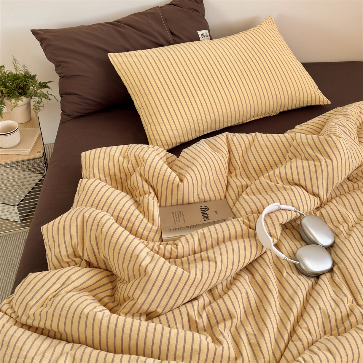 91家纺网 家纺一手货源 找家纺 被窝家纺 2026新款莫兰迪条纹水洗棉懒人被被子被芯 莫兰迪条纹-黄