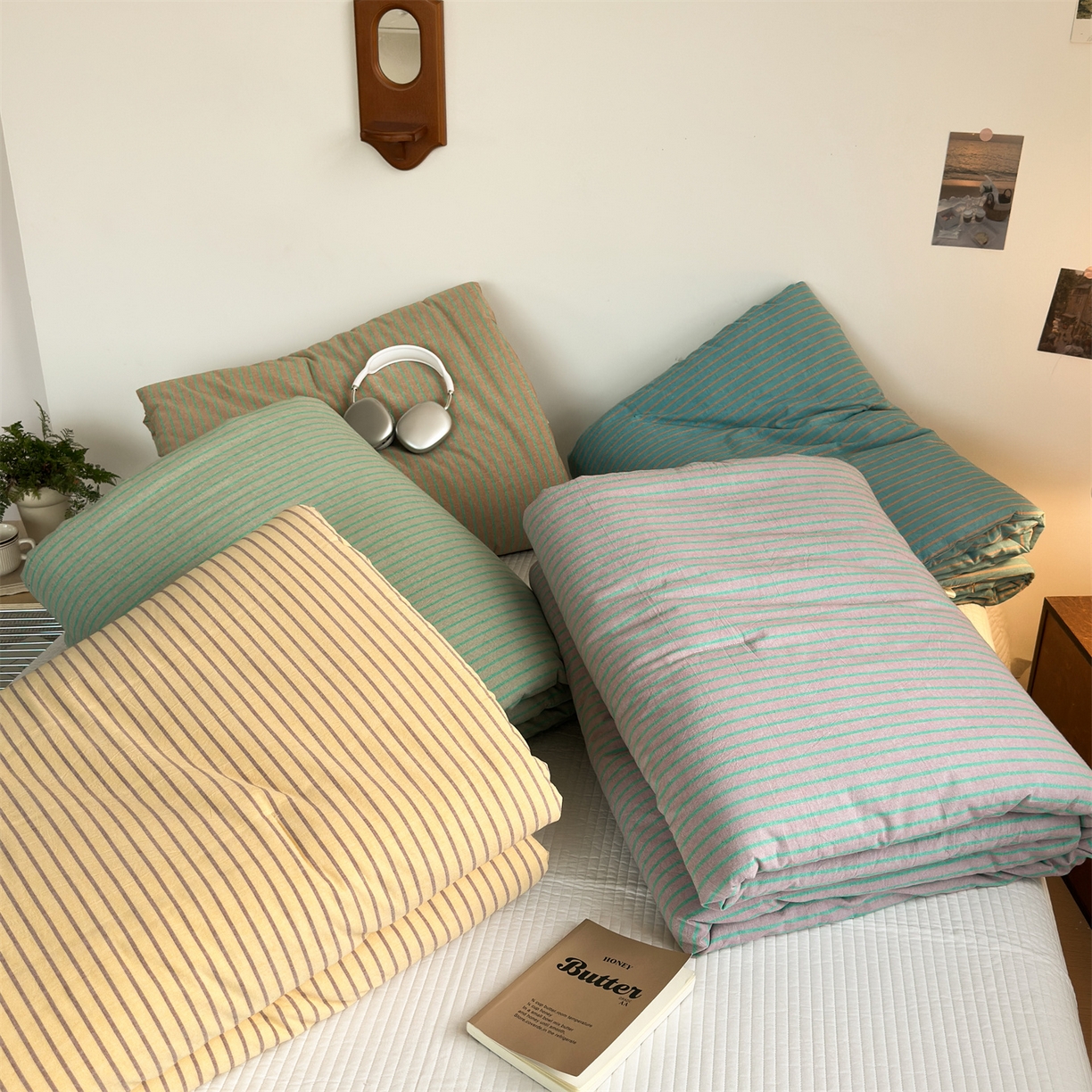 91家纺网 家纺一手货源 找家纺 被窝家纺 2026新款莫兰迪条纹水洗棉懒人被被子被芯 组合图