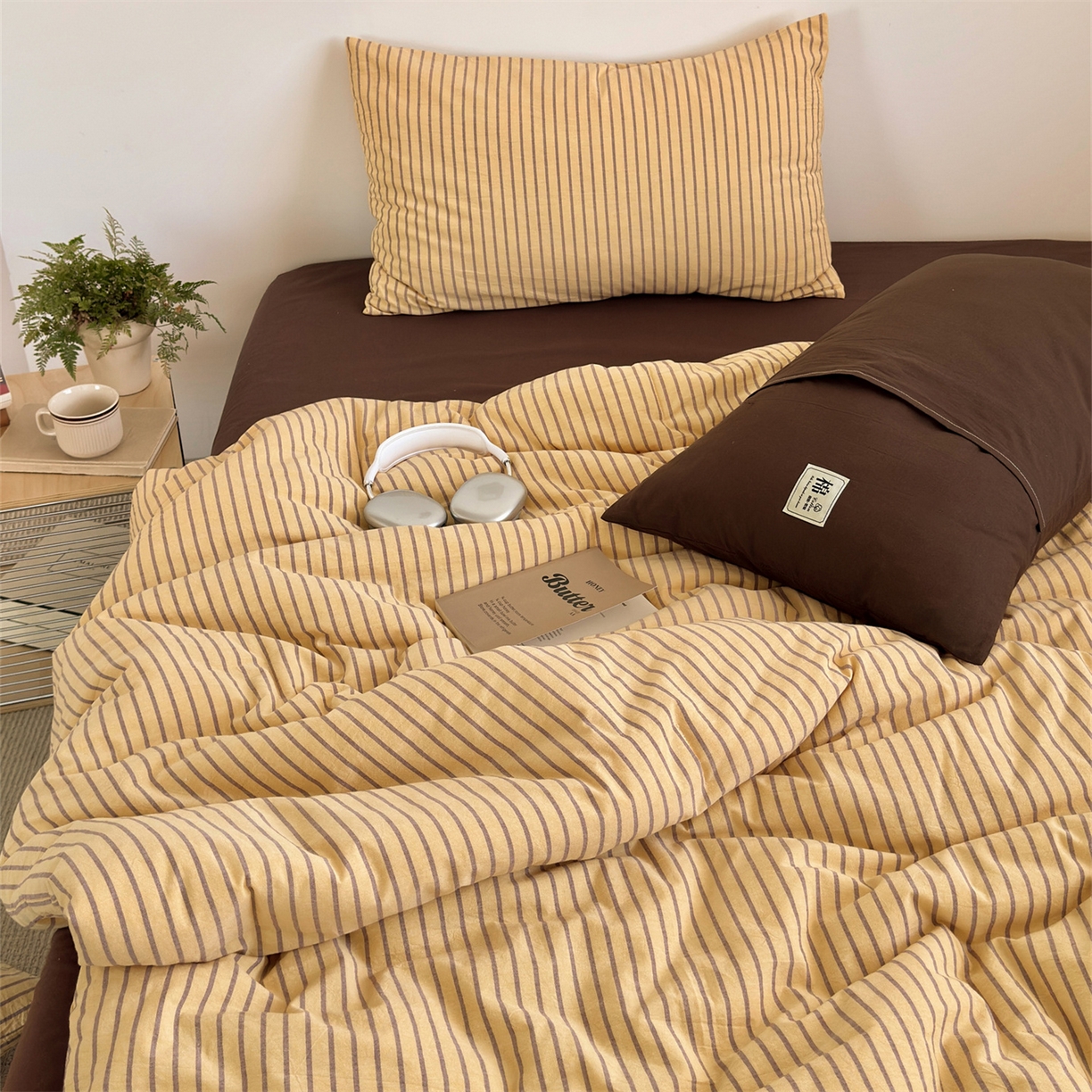 91家纺网 家纺一手货源 找家纺 被窝家纺 2026新款莫兰迪条纹水洗棉懒人被被子被芯 莫兰迪条纹-黄