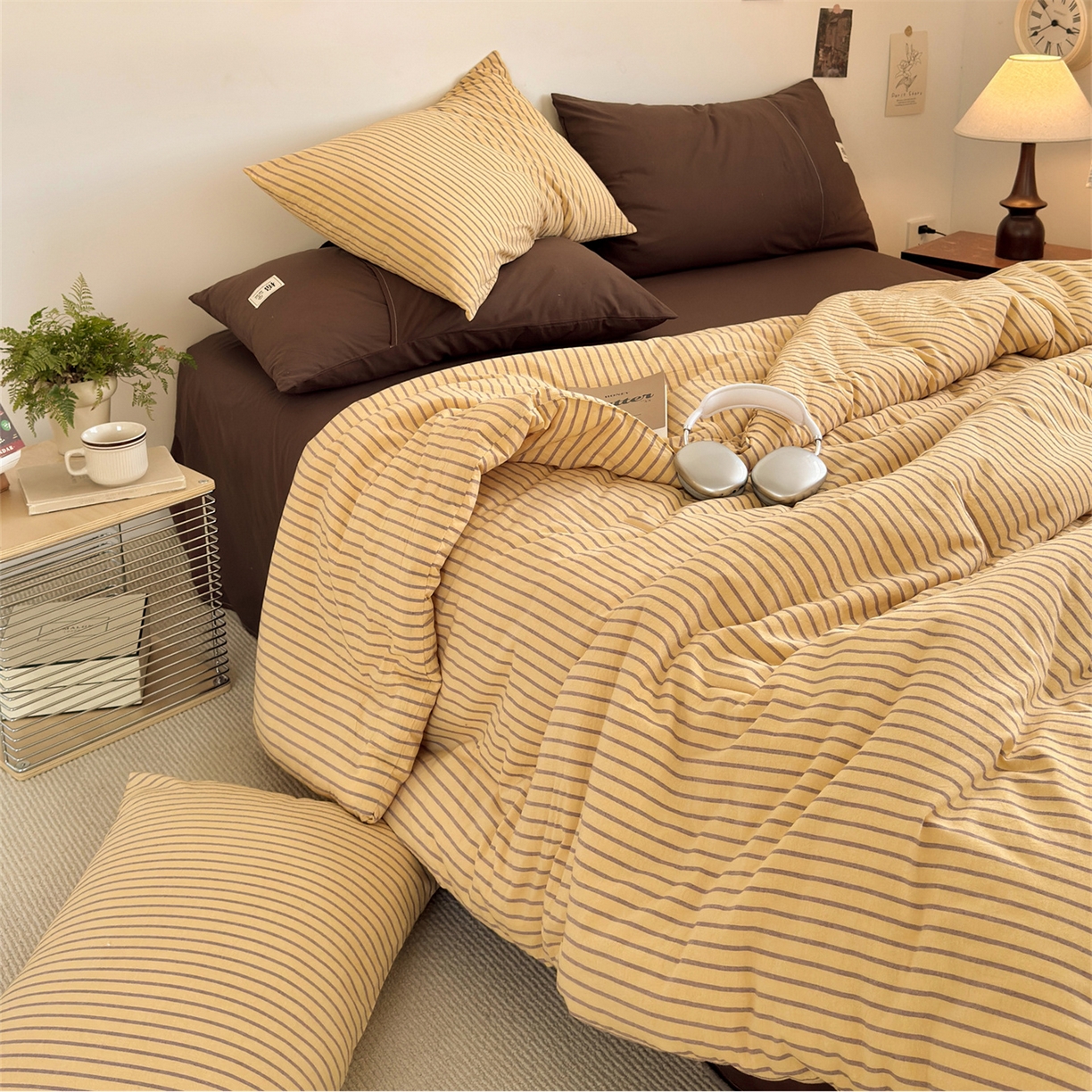 91家纺网 家纺一手货源 找家纺 被窝家纺 2026新款莫兰迪条纹水洗棉懒人被被子被芯 莫兰迪条纹-黄