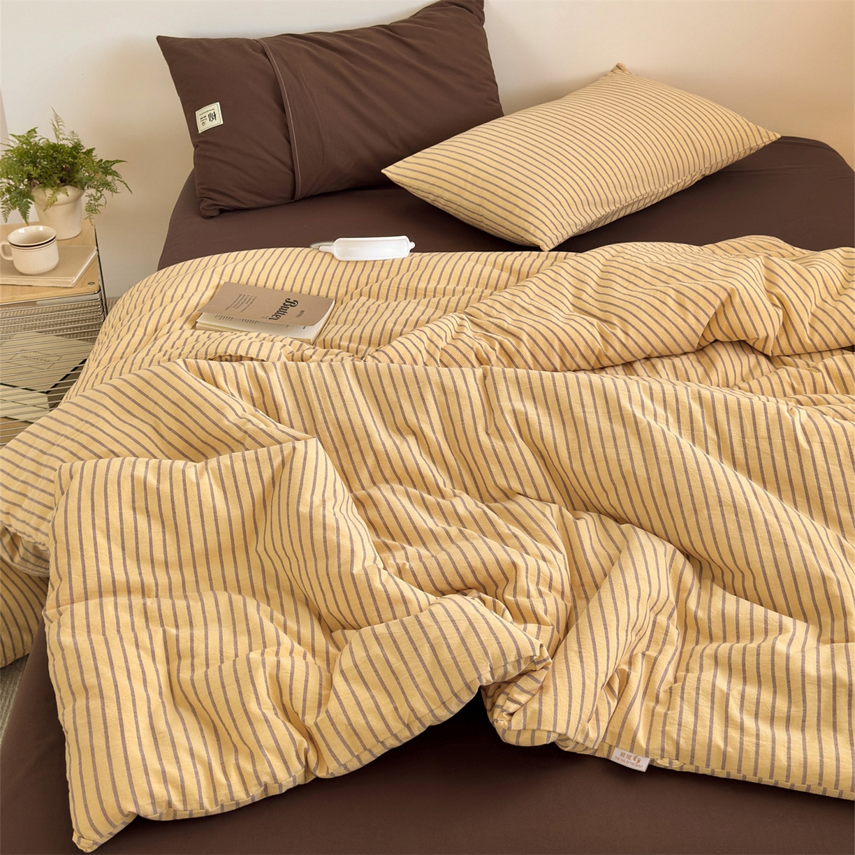 91家纺网 家纺一手货源 找家纺 被窝家纺 2026新款莫兰迪条纹水洗棉懒人被被子被芯 莫兰迪条纹-黄