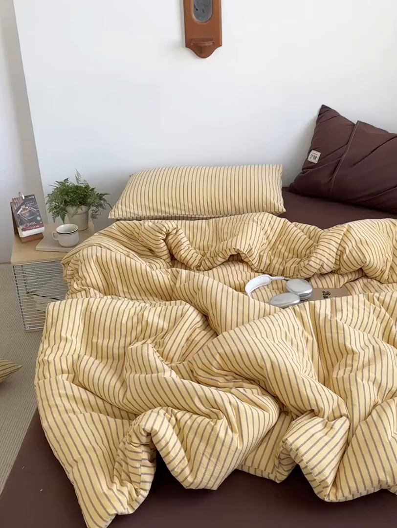 91家纺网 家纺一手货源 找家纺 被窝家纺 2026新款莫兰迪条纹水洗棉懒人被被子被芯 莫兰迪条纹-黄