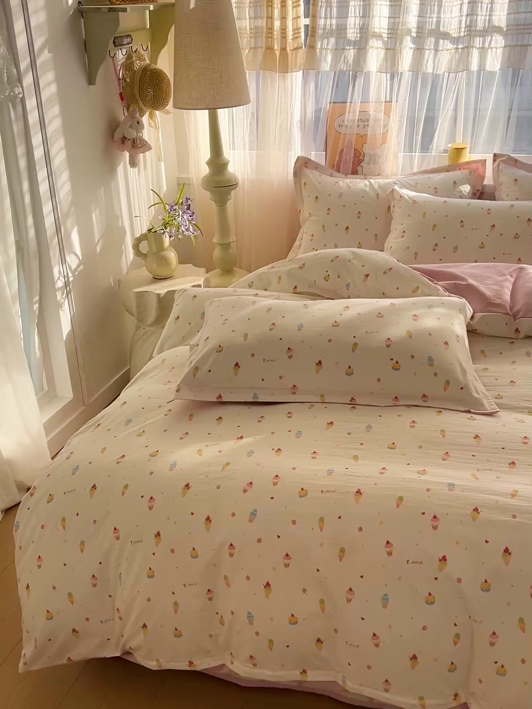 91家纺网 家纺一手货源 找家纺 一比一家纺 2026新款亲肤舒适仿棉印花床盖四件套 蛋糕派