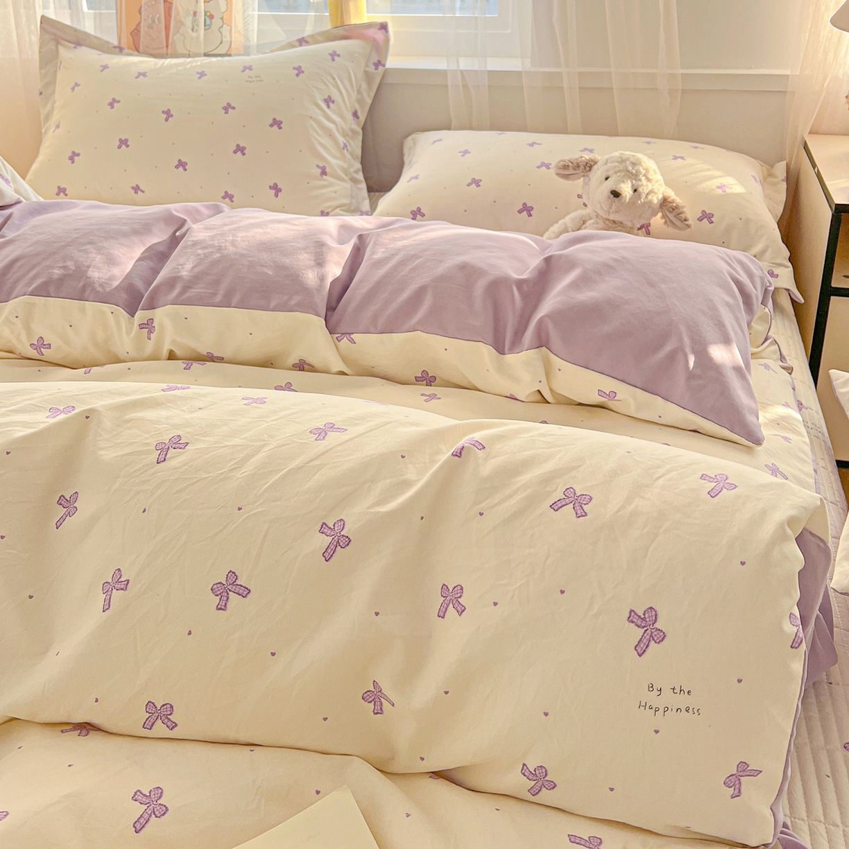 91家纺网 家纺一手货源 找家纺 一比一家纺 2026新款亲肤舒适仿棉印花床盖四件套 梦幻紫