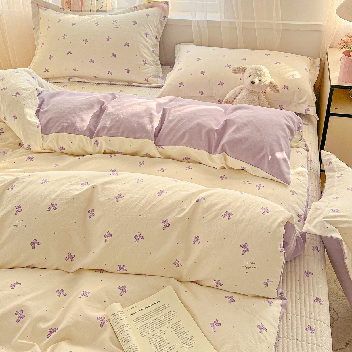 91家纺网 家纺一手货源 找家纺 一比一家纺 2026新款亲肤舒适仿棉印花床盖四件套 梦幻紫