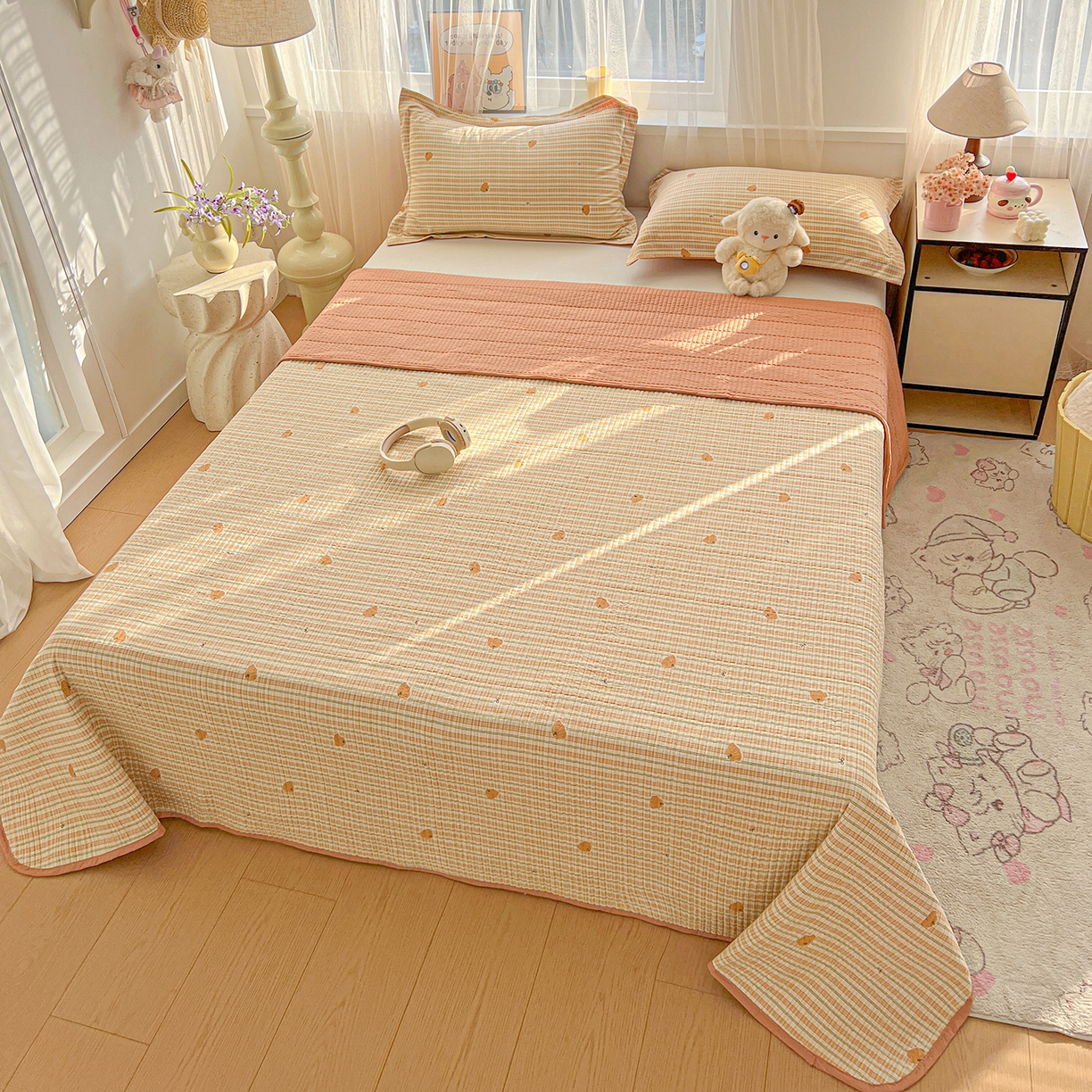 91家纺网 家纺一手货源 找家纺 一比一家纺 2026新款亲肤舒适仿棉印花床盖四件套 南瓜季