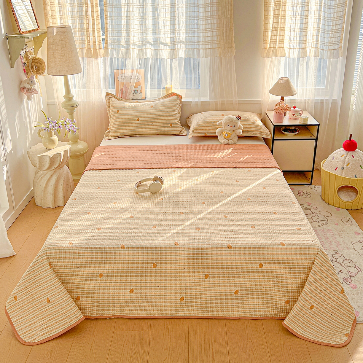 91家纺网 家纺一手货源 找家纺 一比一家纺 2026新款亲肤舒适仿棉印花床盖四件套 南瓜季