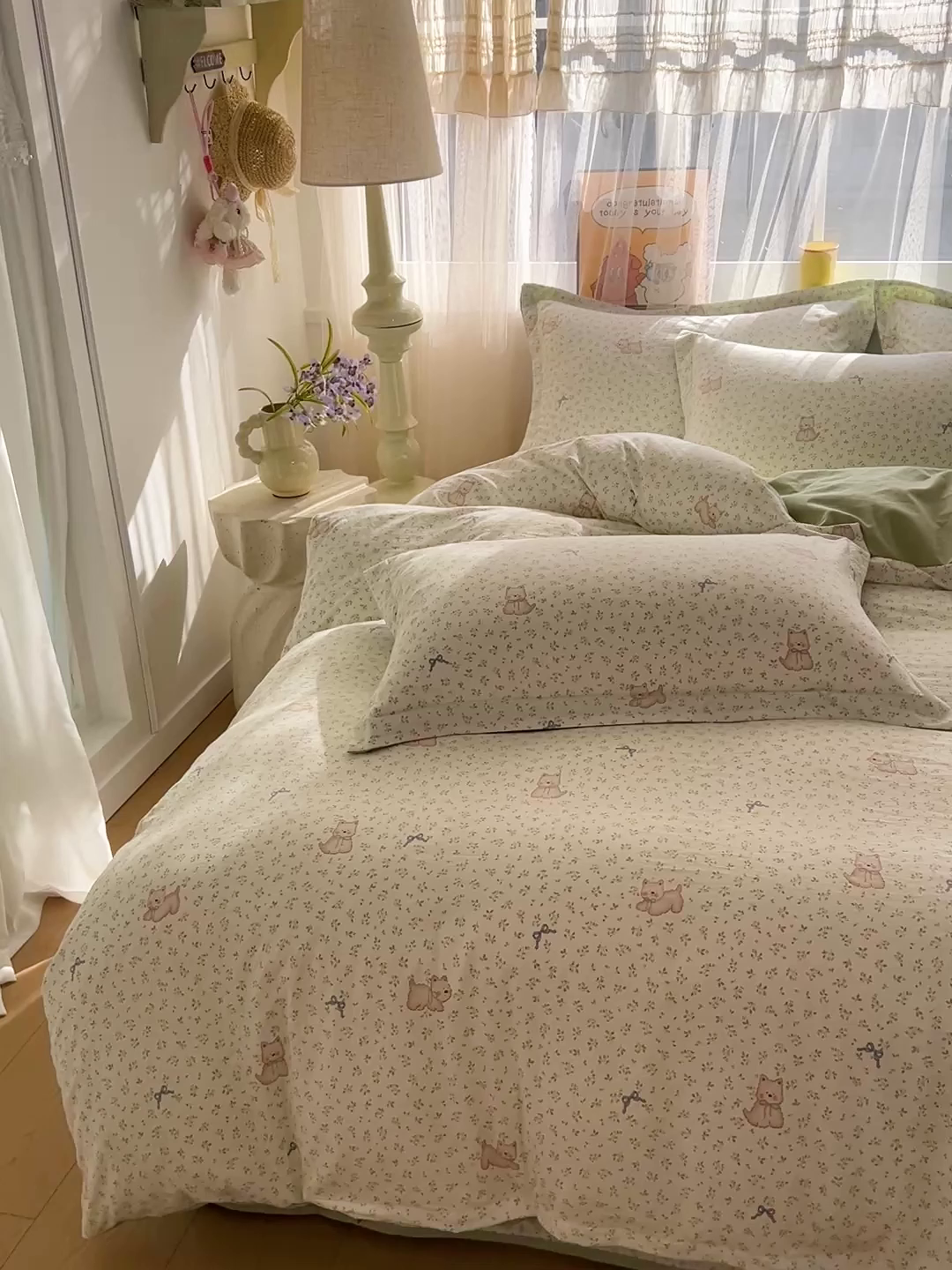 91家纺网 家纺一手货源 找家纺 一比一家纺 2026新款亲肤舒适仿棉印花床盖四件套 泡芙小象