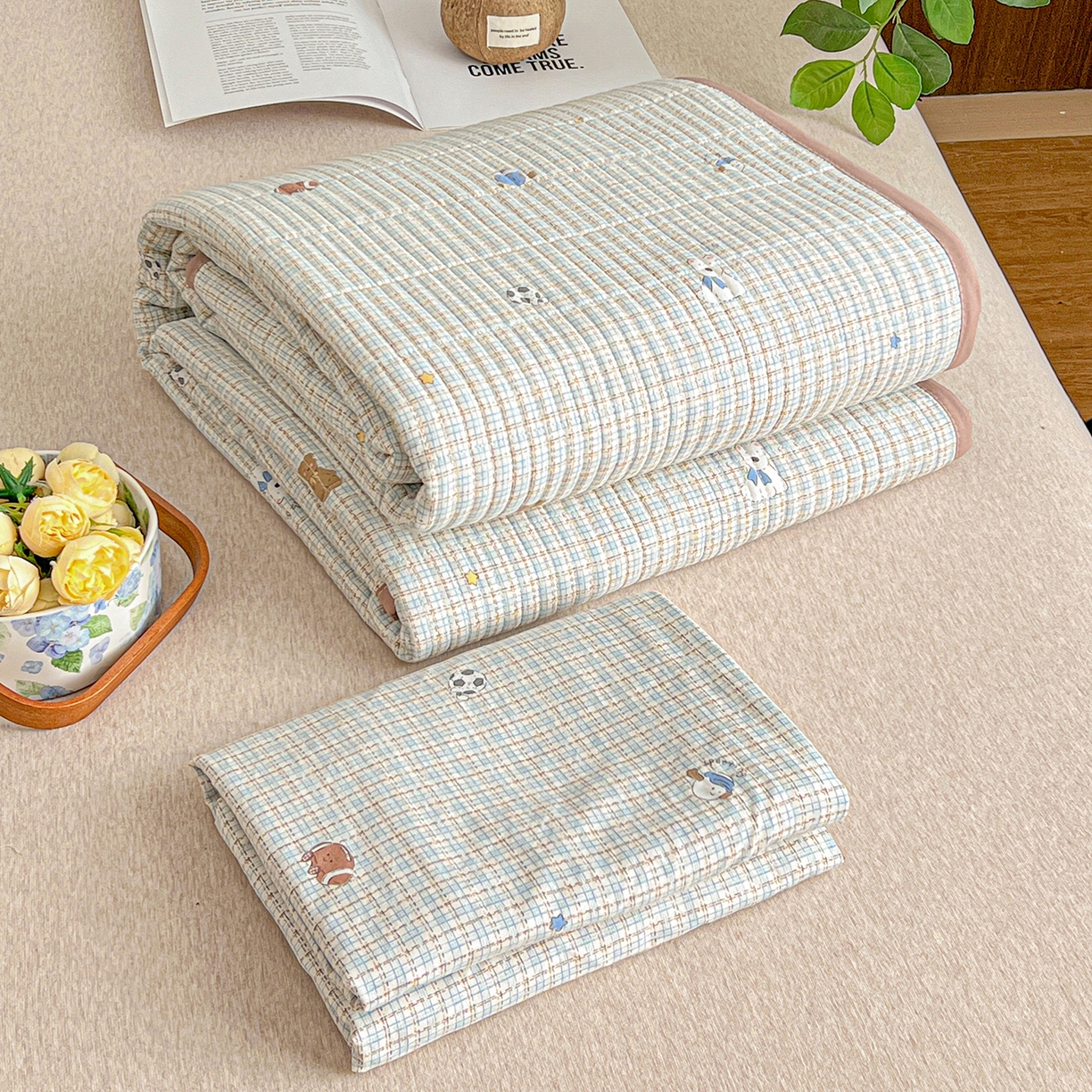 91家纺网 家纺一手货源 找家纺 一比一家纺 2026新款亲肤舒适仿棉印花床盖四件套 奇奇