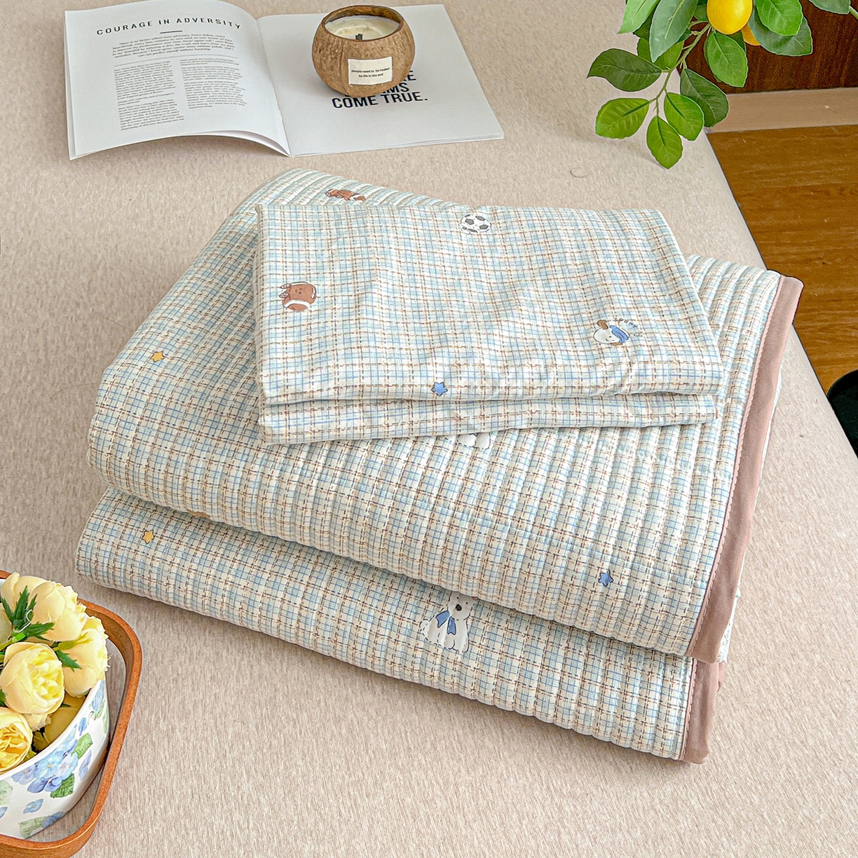 91家纺网 家纺一手货源 找家纺 一比一家纺 2026新款亲肤舒适仿棉印花床盖四件套 奇奇