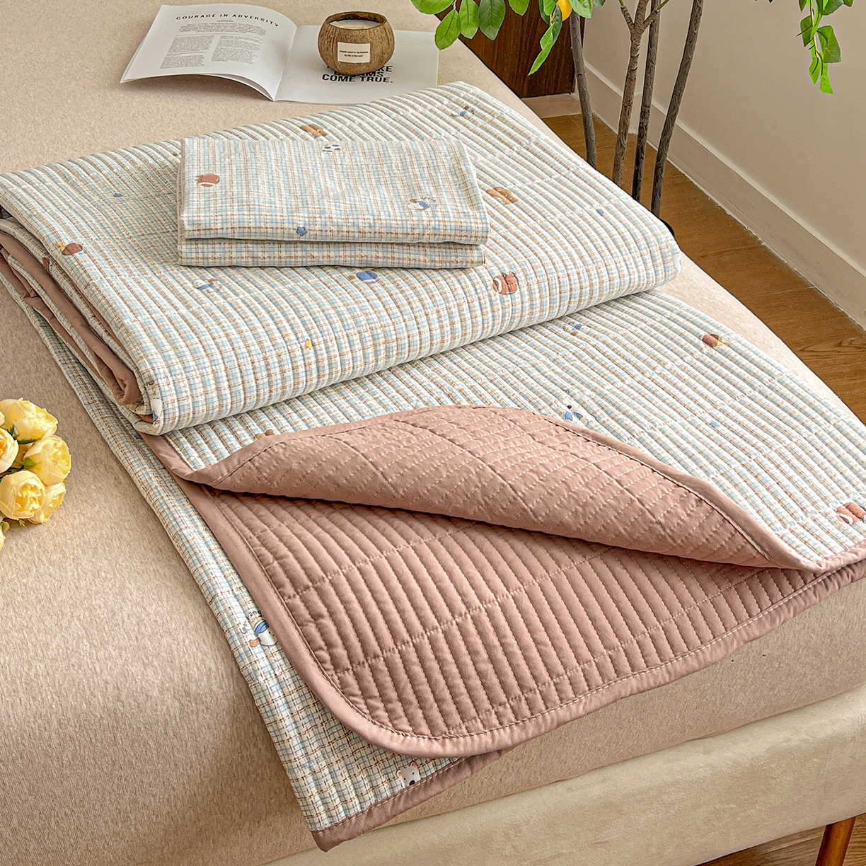 91家纺网 家纺一手货源 找家纺 一比一家纺 2026新款亲肤舒适仿棉印花床盖四件套 奇奇