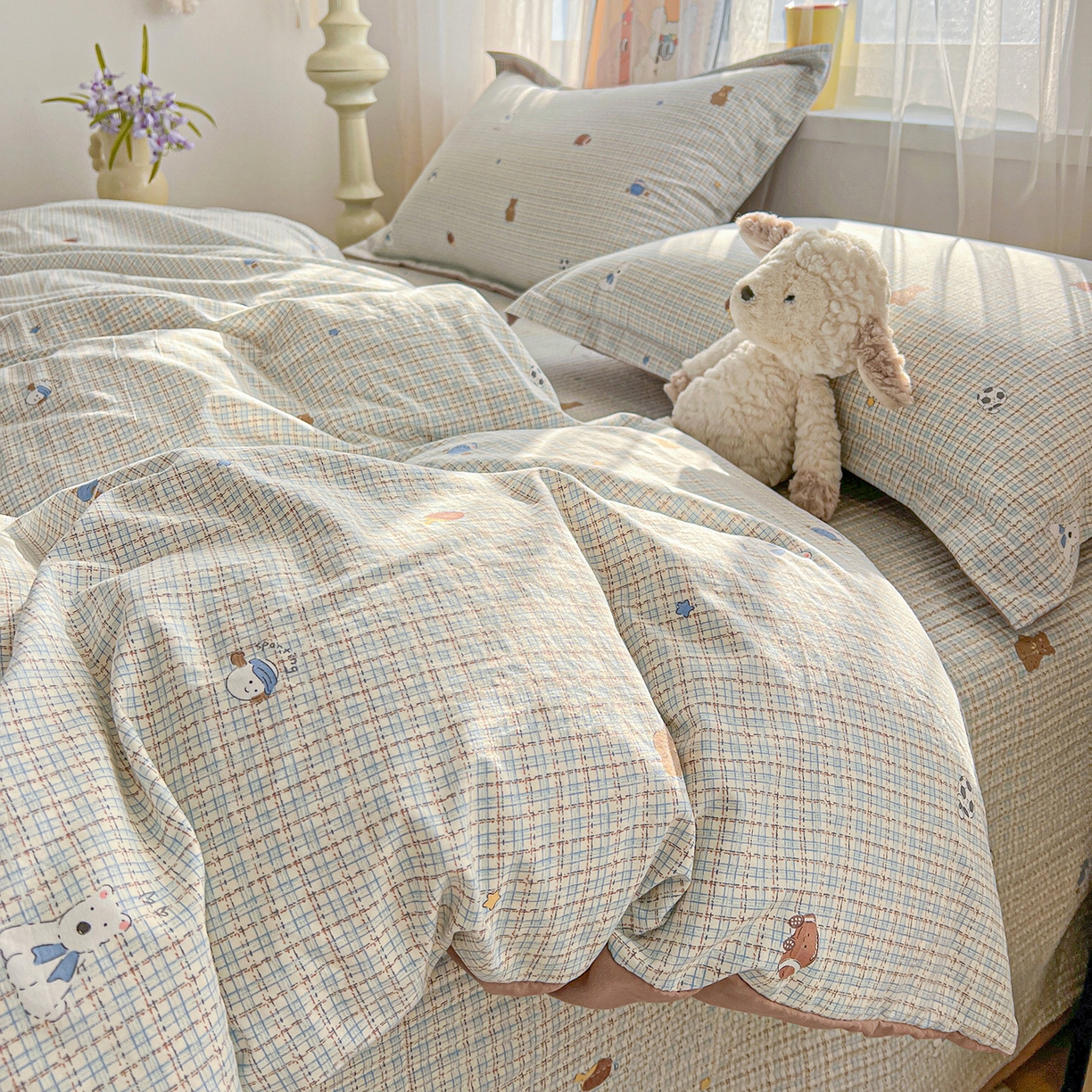 91家纺网 家纺一手货源 找家纺 一比一家纺 2026新款亲肤舒适仿棉印花床盖四件套 奇奇