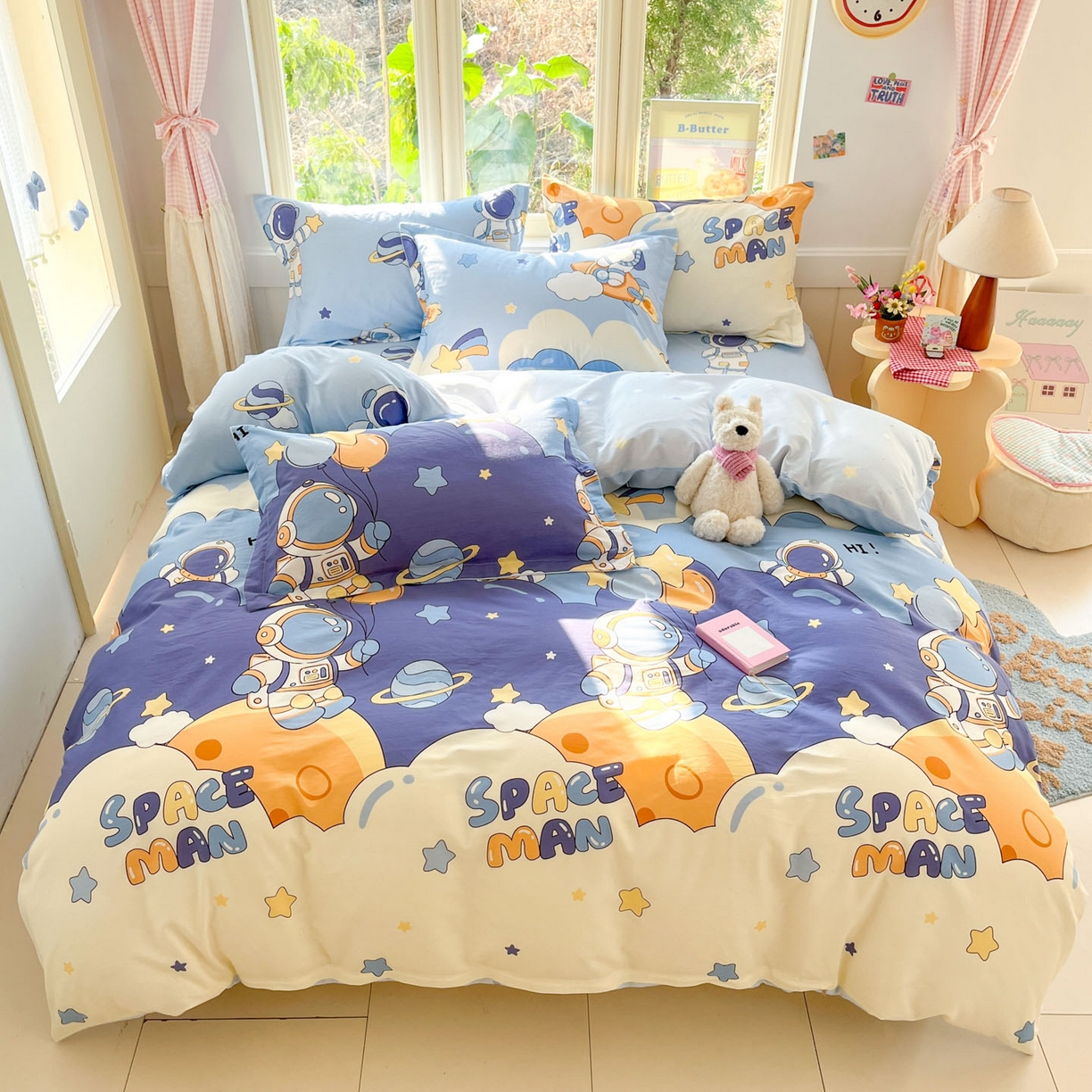 91家纺网 家纺一手货源 找家纺 莱通家纺 2026春夏新款全棉12868印花四件套单品系列-四件套 太空梦乐园