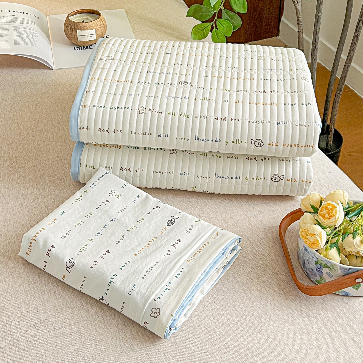 91家纺网 家纺一手货源 找家纺 一比一家纺 2026新款亲肤舒适仿棉印花床盖四件套 甜心喵