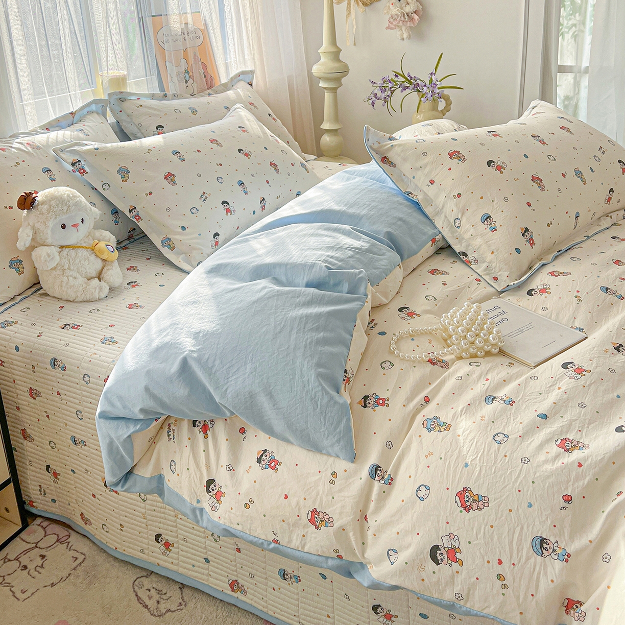 91家纺网 家纺一手货源 找家纺 一比一家纺 2026新款亲肤舒适仿棉印花床盖四件套 童趣