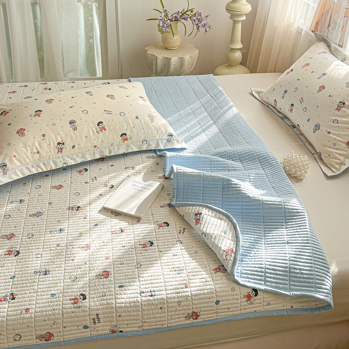 91家纺网 家纺一手货源 找家纺 一比一家纺 2026新款亲肤舒适仿棉印花床盖四件套 童趣