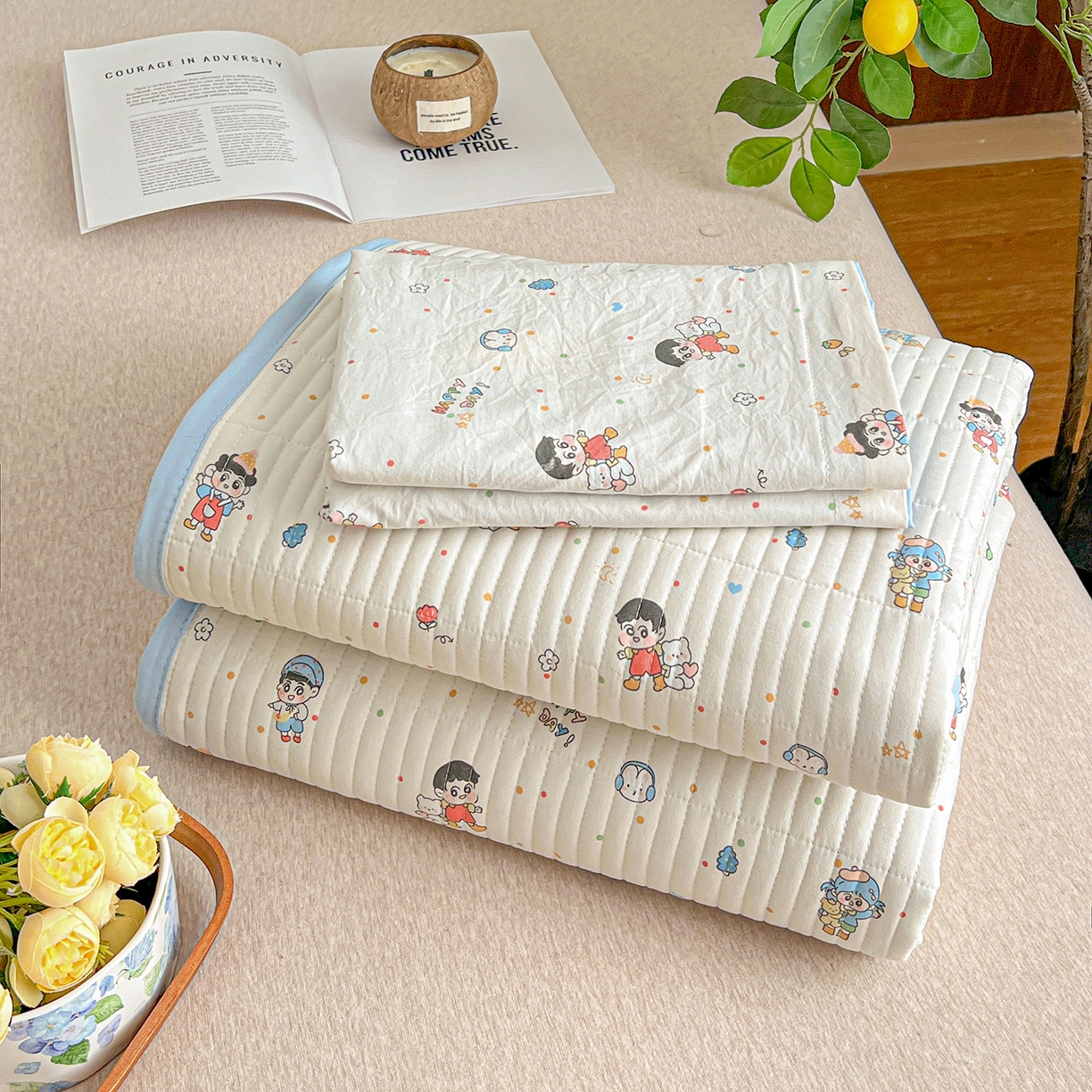 91家纺网 家纺一手货源 找家纺 一比一家纺 2026新款亲肤舒适仿棉印花床盖四件套 童趣