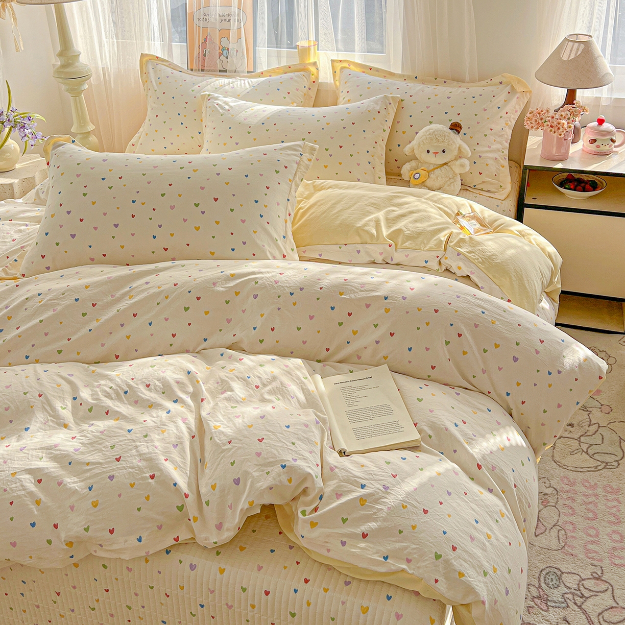 91家纺网 家纺一手货源 找家纺 一比一家纺 2026新款亲肤舒适仿棉印花床盖四件套 五彩斑斓