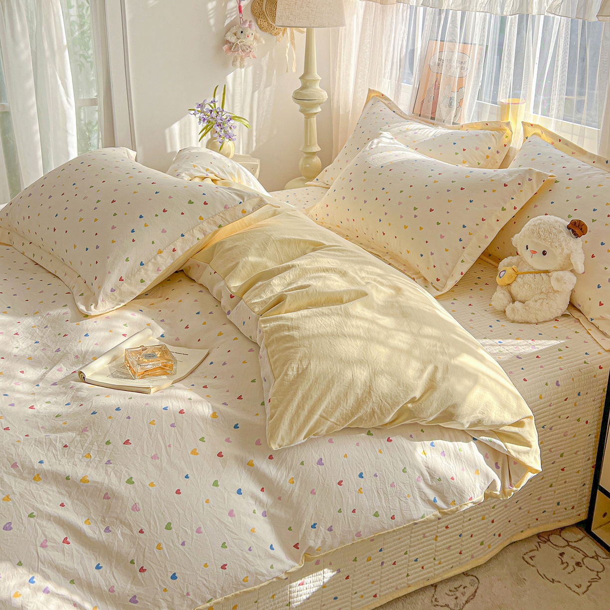 91家纺网 家纺一手货源 找家纺 一比一家纺 2026新款亲肤舒适仿棉印花床盖四件套 五彩斑斓