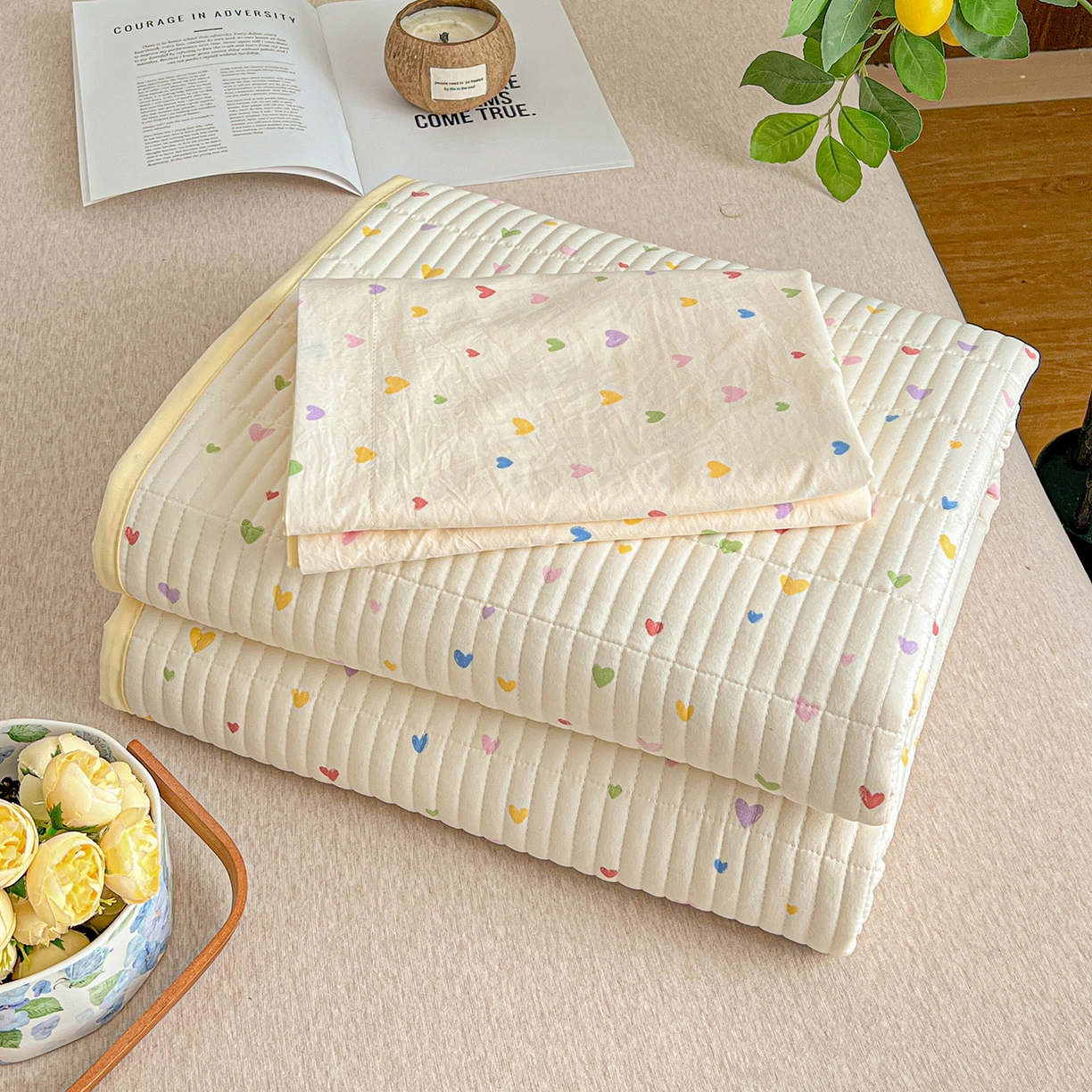 91家纺网 家纺一手货源 找家纺 一比一家纺 2026新款亲肤舒适仿棉印花床盖四件套 五彩斑斓