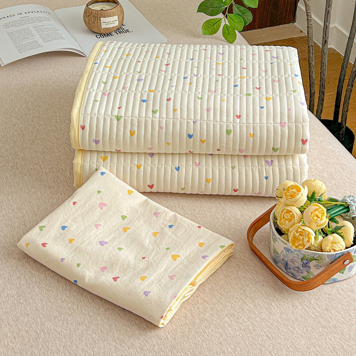 91家纺网 家纺一手货源 找家纺 一比一家纺 2026新款亲肤舒适仿棉印花床盖四件套 五彩斑斓