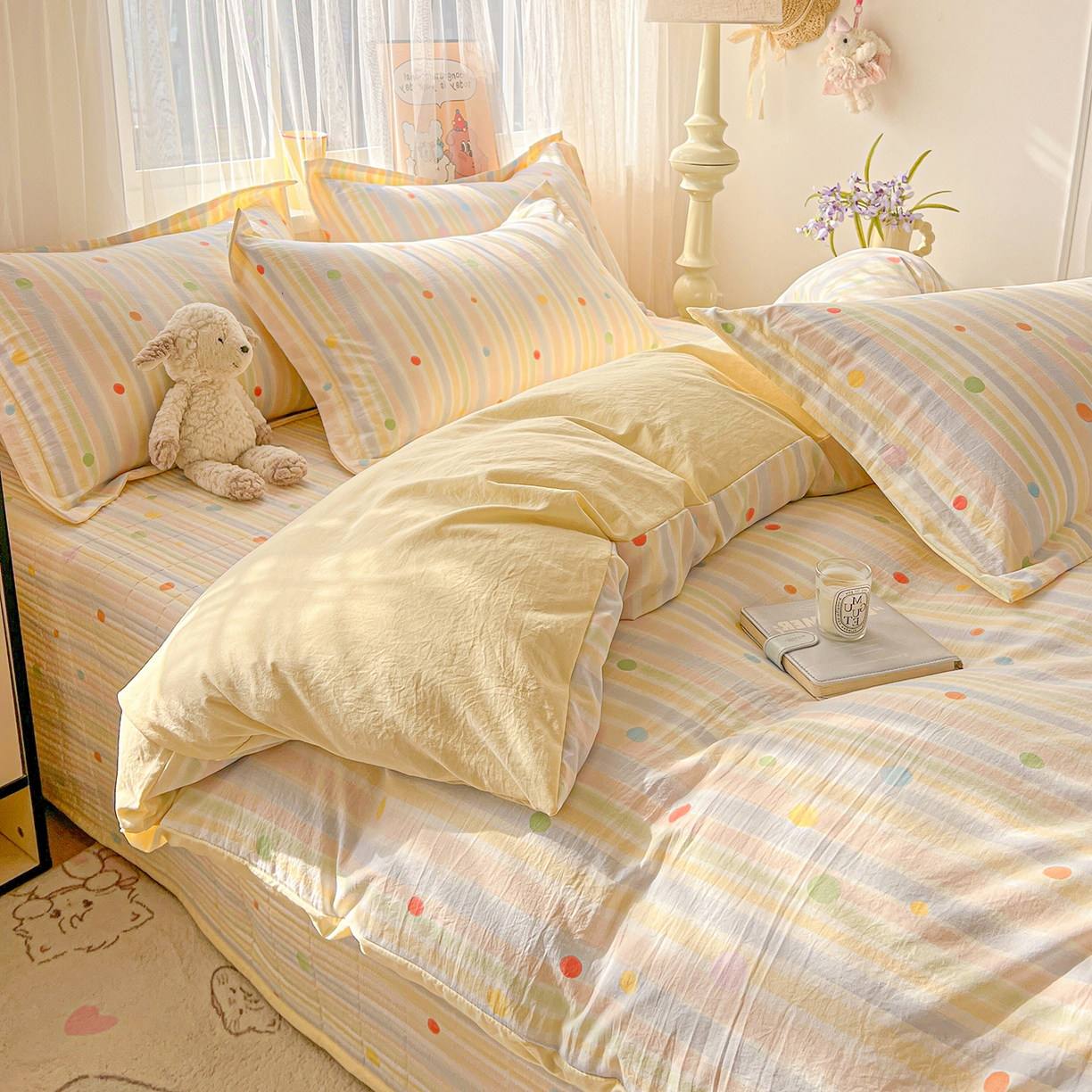 91家纺网 家纺一手货源 找家纺 一比一家纺 2026新款亲肤舒适仿棉印花床盖四件套 小时光