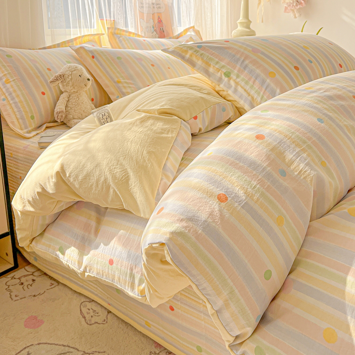 91家纺网 家纺一手货源 找家纺 一比一家纺 2026新款亲肤舒适仿棉印花床盖四件套 小时光