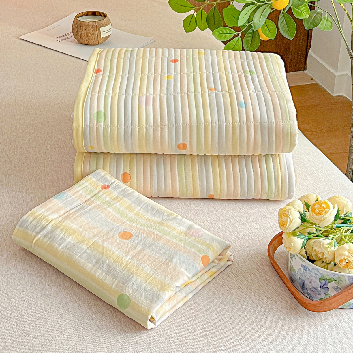 91家纺网 家纺一手货源 找家纺 一比一家纺 2026新款亲肤舒适仿棉印花床盖四件套 小时光