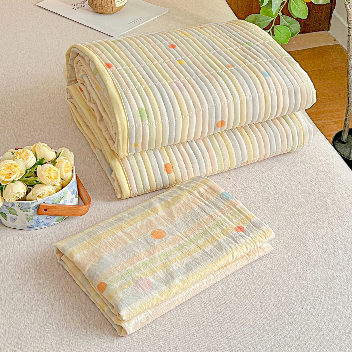 91家纺网 家纺一手货源 找家纺 一比一家纺 2026新款亲肤舒适仿棉印花床盖四件套 小时光