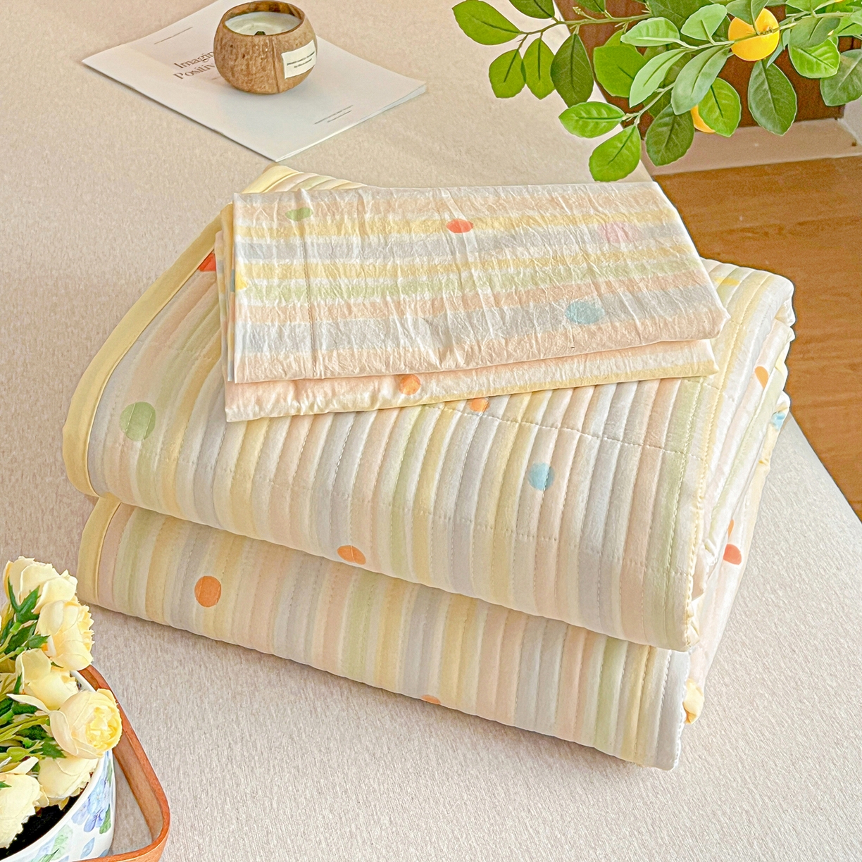 91家纺网 家纺一手货源 找家纺 一比一家纺 2026新款亲肤舒适仿棉印花床盖四件套 小时光