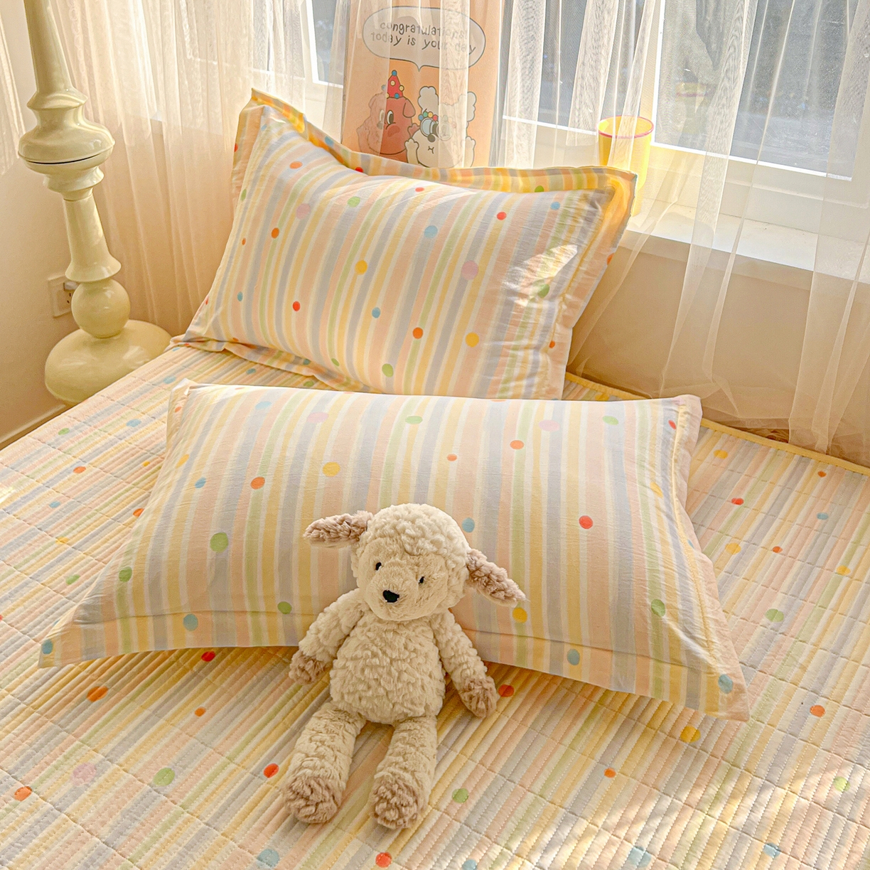 91家纺网 家纺一手货源 找家纺 一比一家纺 2026新款亲肤舒适仿棉印花床盖四件套 小时光