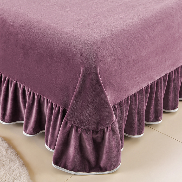 91家纺网 家纺一手货源 找家纺  妮恒美 2025新款牛奶绒印花床裙款四件套法莱绒四件套珊瑚金貂绒四件套 紫气东来