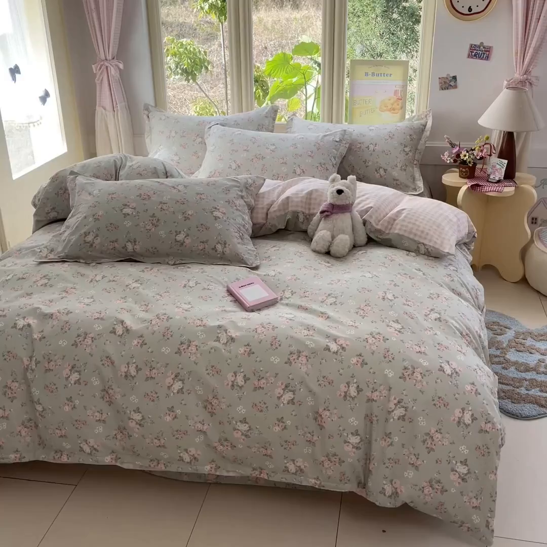 91家纺网 家纺一手货源 找家纺 莱通家纺 2026春夏新款全棉12868印花四件套单品系列-四件套 璃光浅梦