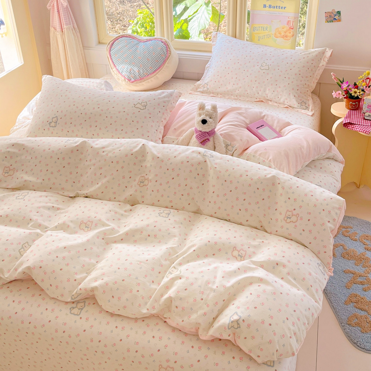 91家纺网 家纺一手货源 找家纺 莱通家纺 2026春夏新款全棉12868印花四件套单品系列-四件套 玫瑰小狗