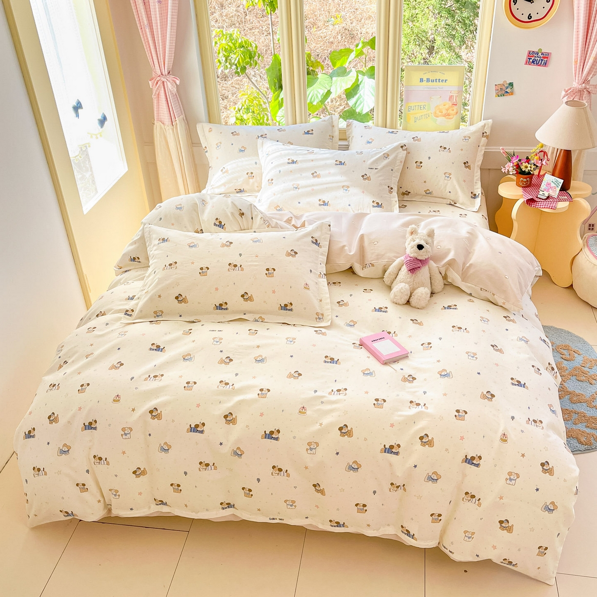 91家纺网 家纺一手货源 找家纺 莱通家纺 2026春夏新款全棉12868印花四件套单品系列-四件套 魔法小柴