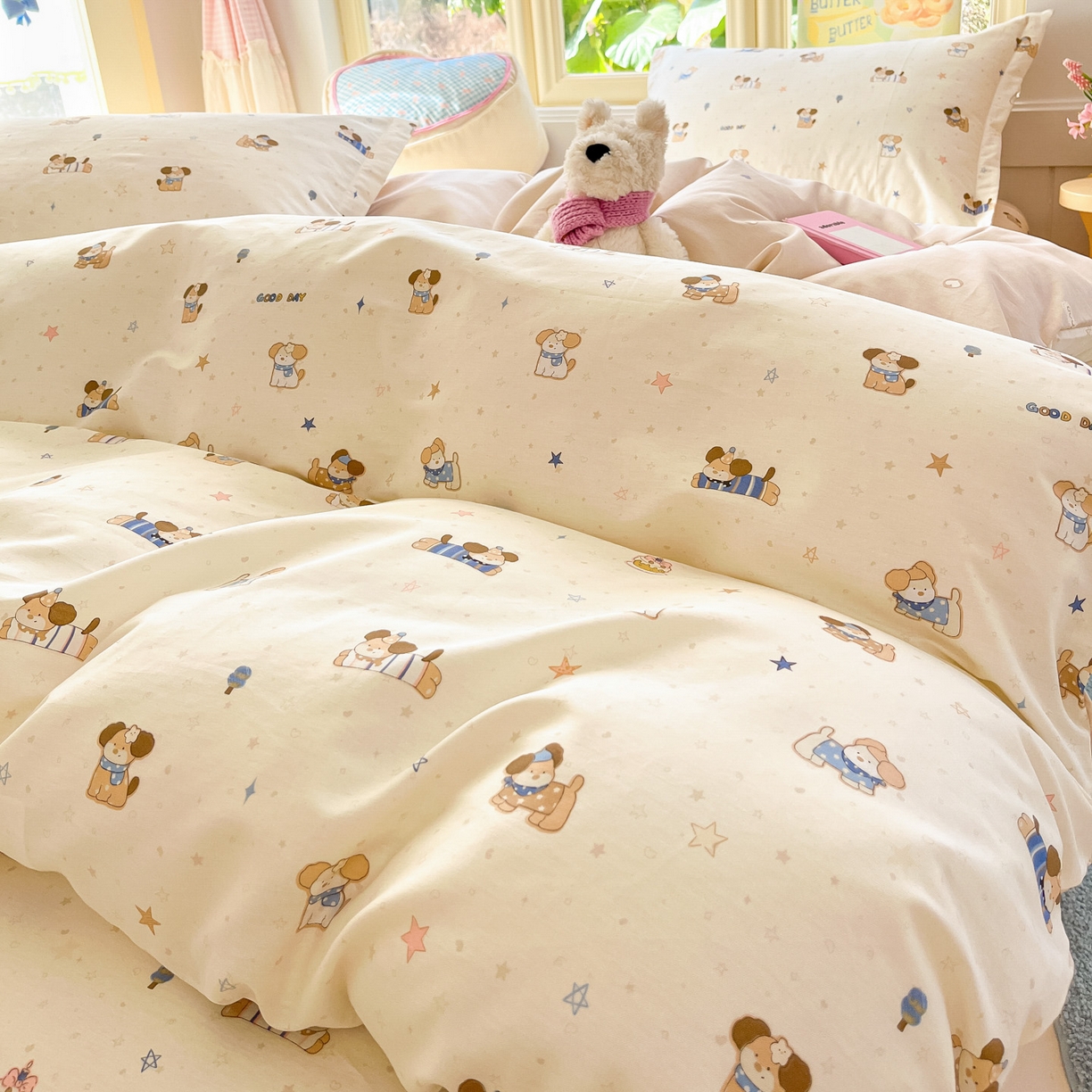 91家纺网 家纺一手货源 找家纺 莱通家纺 2026春夏新款全棉12868印花四件套单品系列-四件套 魔法小柴