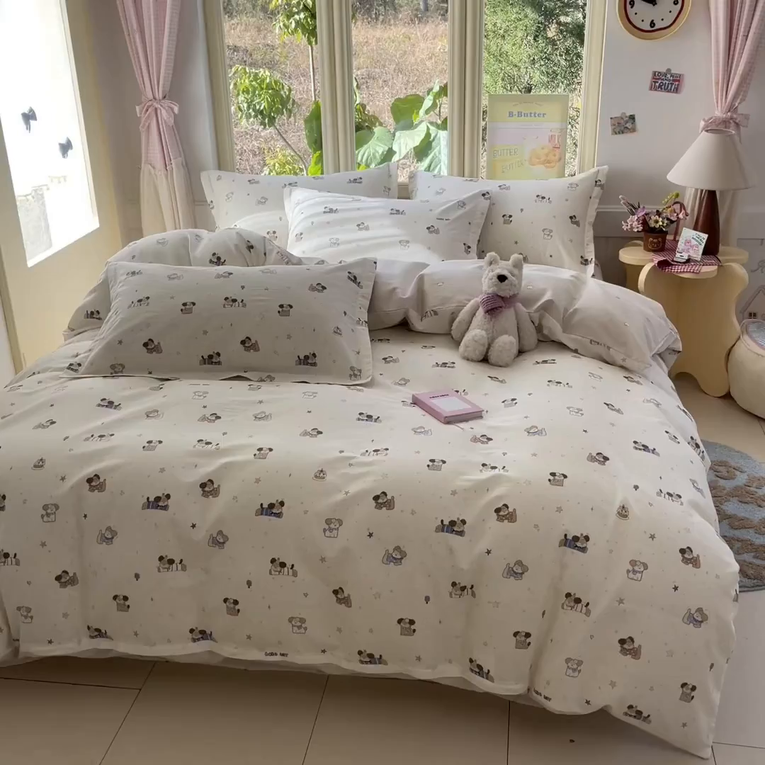 91家纺网 家纺一手货源 找家纺 莱通家纺 2026春夏新款全棉12868印花四件套单品系列-四件套 魔法小柴