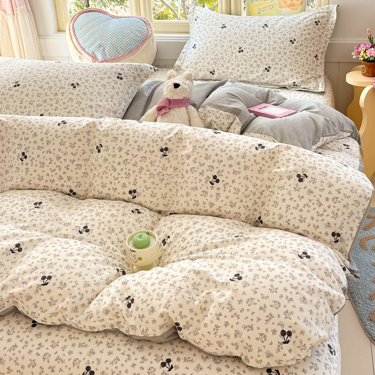 91家纺网 家纺一手货源 找家纺 莱通家纺 2026春夏新款全棉12868印花四件套单品系列-四件套 墨兰樱桃