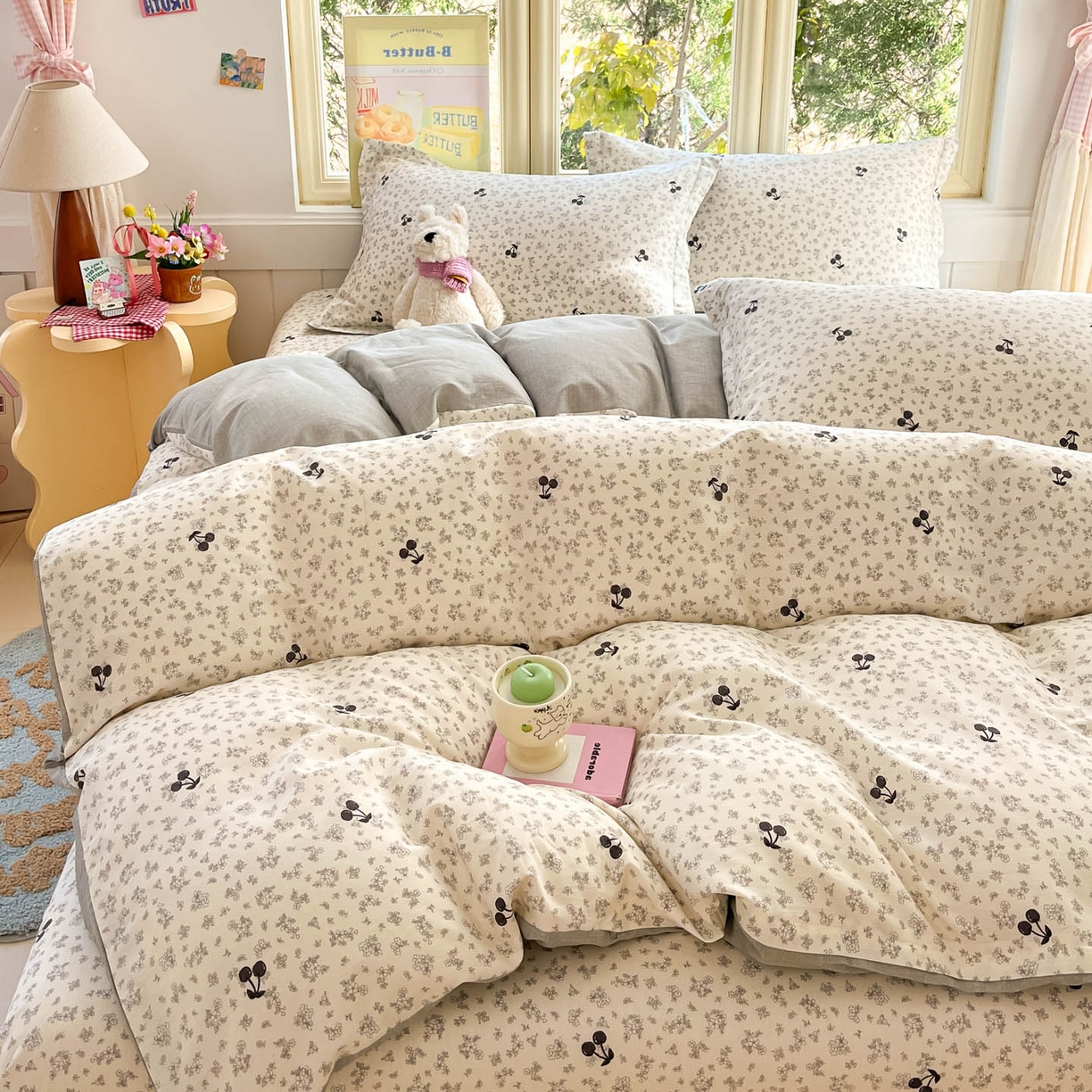 91家纺网 家纺一手货源 找家纺 莱通家纺 2026春夏新款全棉12868印花四件套单品系列-四件套 墨兰樱桃