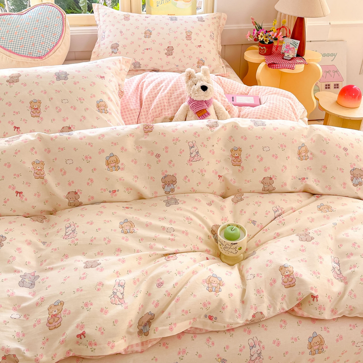 91家纺网 家纺一手货源 找家纺 莱通家纺 2026春夏新款全棉12868印花四件套单品系列-四件套 奶酪幼儿园