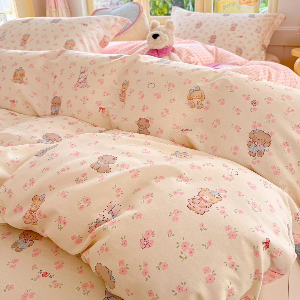 91家纺网 家纺一手货源 找家纺 莱通家纺 2026春夏新款全棉12868印花四件套单品系列-四件套 奶酪幼儿园