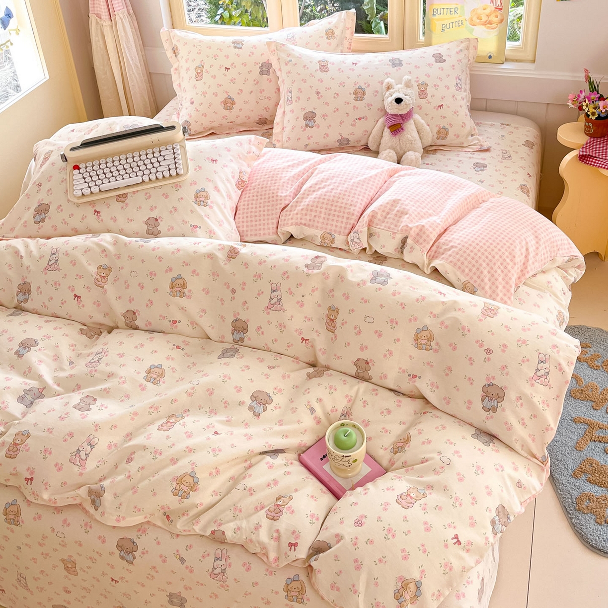 91家纺网 家纺一手货源 找家纺 莱通家纺 2026春夏新款全棉12868印花四件套单品系列-四件套 奶酪幼儿园