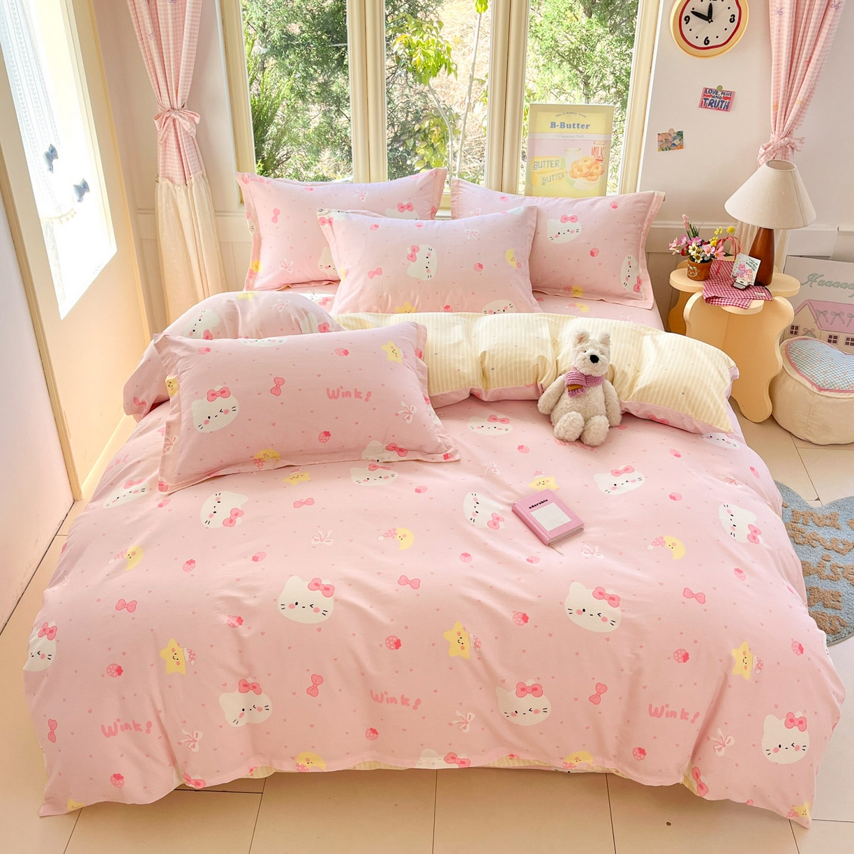 莱通家纺 2026春夏新款全棉12868印花四件套单品系列-四件套 奶油凯蒂